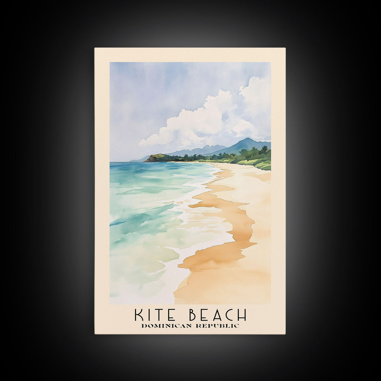 Kite Beach, Dominican Republic Watercolor Beach Print, Vacation Gift, Dominican Republic Wall Art, Framed Canvas Print, Framed Beach Painting