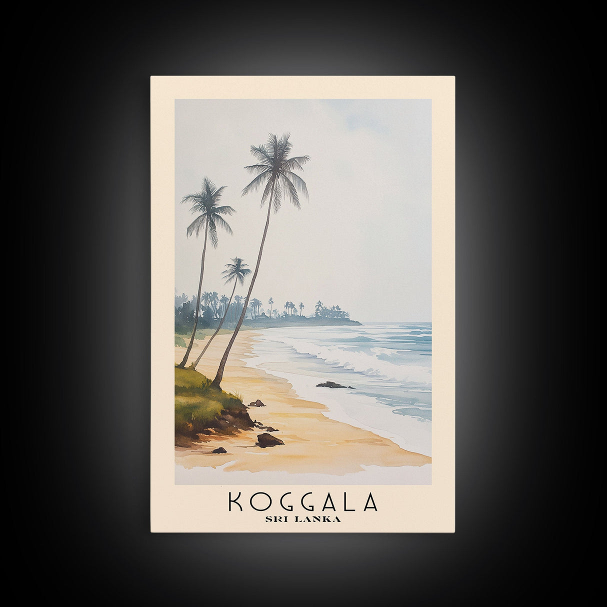 Koggala, Sri Lanka Watercolor Beach Print, Vacation Gift, Sri Lanka Wall Art, Framed Canvas Print, Framed Beach Painting