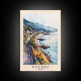 Kyushu, Japan Watercolor Beach Print, Vacation Gift, Japan Wall Art, Framed Canvas Print, Framed Beach Painting