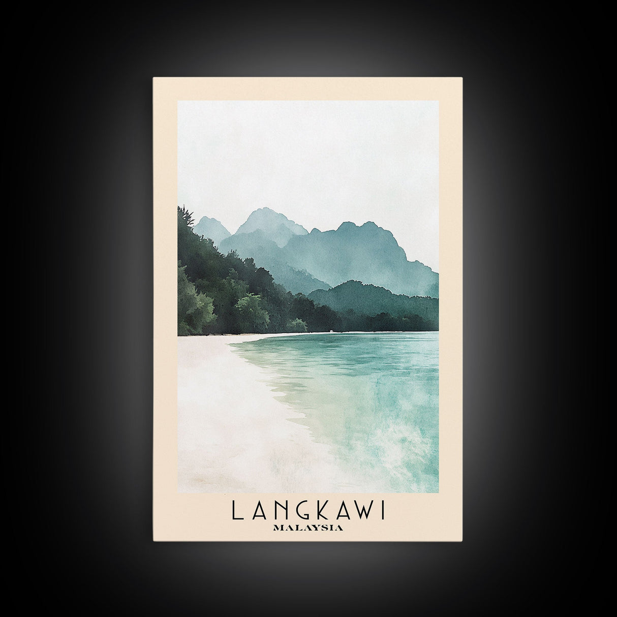 Langkawi, Malaysia Watercolor Beach Print, Vacation Gift, Malaysia Wall Art, Framed Canvas Print, Framed Beach Painting