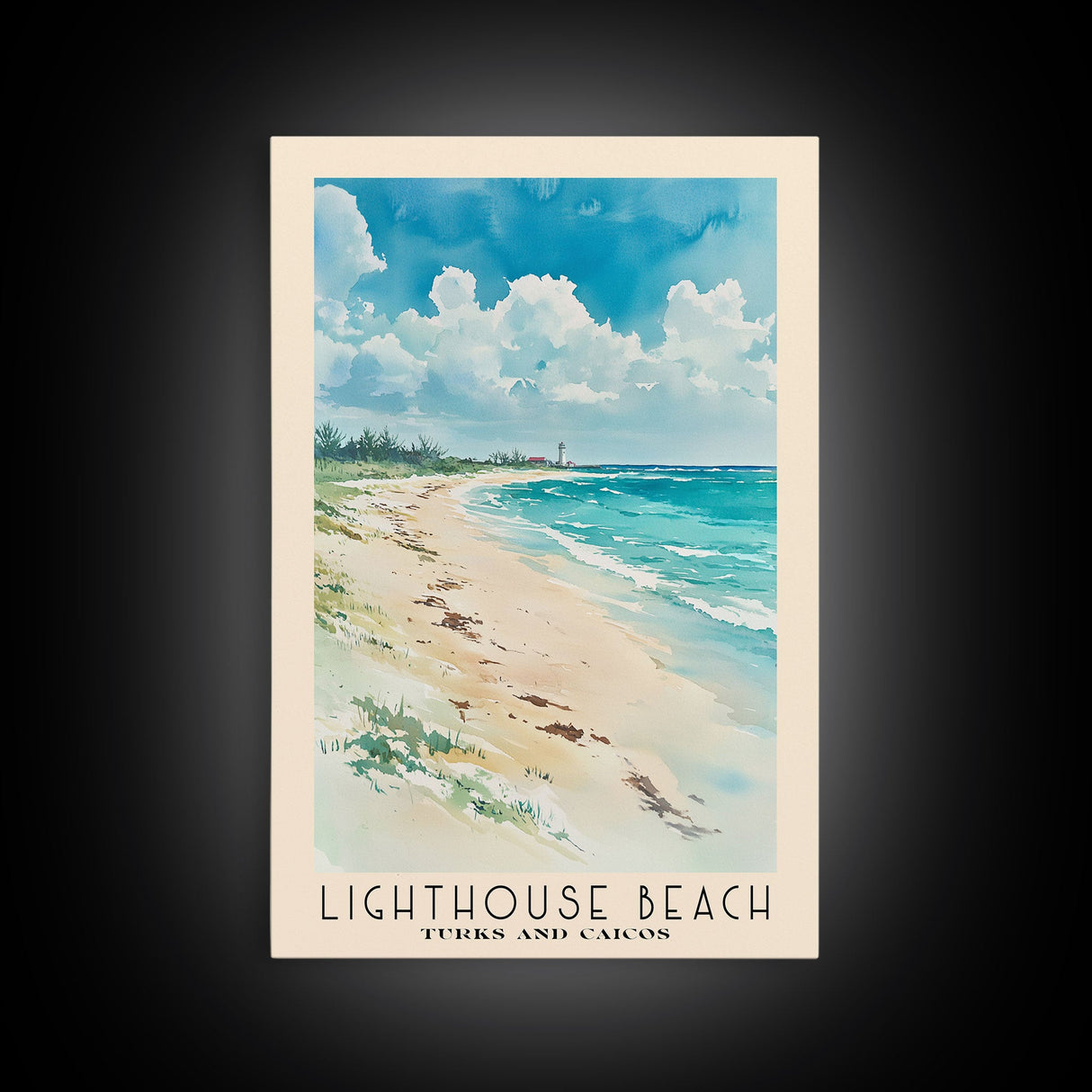 Lighthouse Beach, Turks and Caicos Watercolor Beach Print, Vacation Gift, Turks and Caicos Wall Art, Framed Canvas Print, Framed Beach Painting