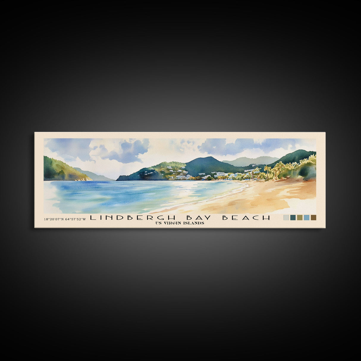 Lindbergh Bay Beach, US Virgin islands Watercolor Beach Print, Vacation Gift, US Virgin islands Wall Art, Framed Canvas Print, Framed Beach Painting