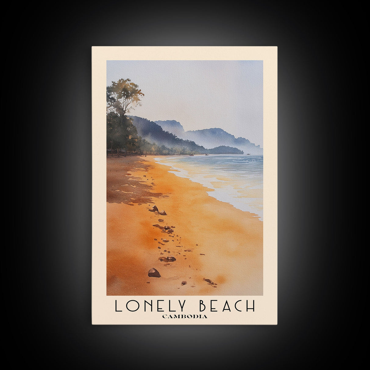 Lonely Beach, Cambodia Watercolor Beach Print, Vacation Gift, Cambodia Wall Art, Beach Painting, Beach Decor, Beach Painting