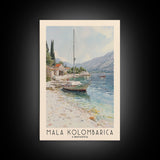 Mala Kolombarica, Croatia Watercolor Beach Print, Vacation Gift, Croatia Wall Art, Framed Canvas Print, Framed Beach Painting