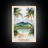 Mangaia, Cook Islands Watercolor Print, Vacation Gift, Cook Islands Wall Art, Beach Painting, Beach Decor, Large Wall Art, Wood Frame Art