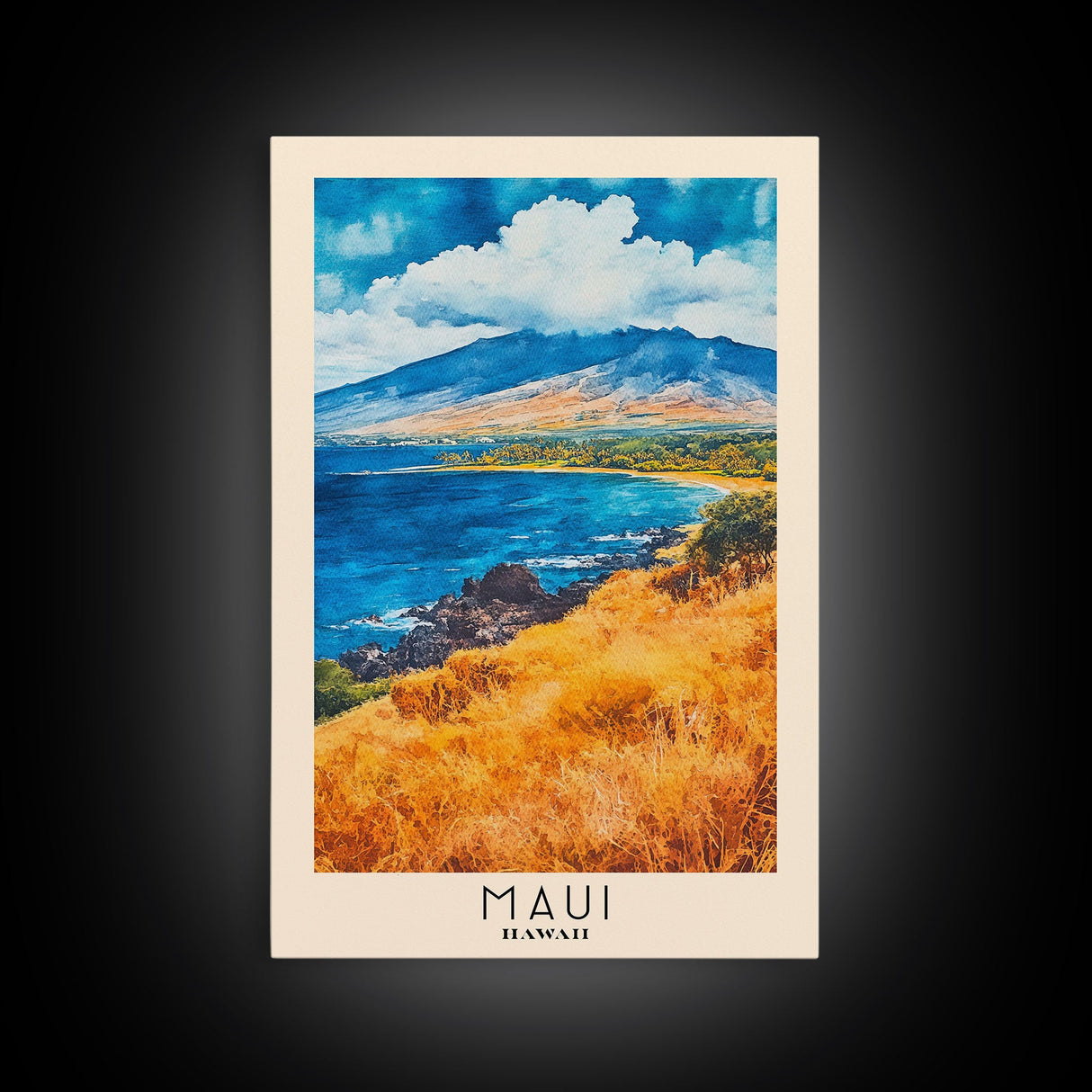 Maui, Hawaii Watercolor Print, Vacation Gift, Hawaii Wall Art, Beach Painting, Beach Decor, Large Wall Art, Wood Frame Art