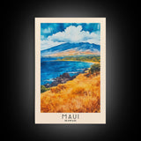 Maui, Hawaii Watercolor Print, Vacation Gift, Hawaii Wall Art, Beach Painting, Beach Decor, Large Wall Art, Wood Frame Art