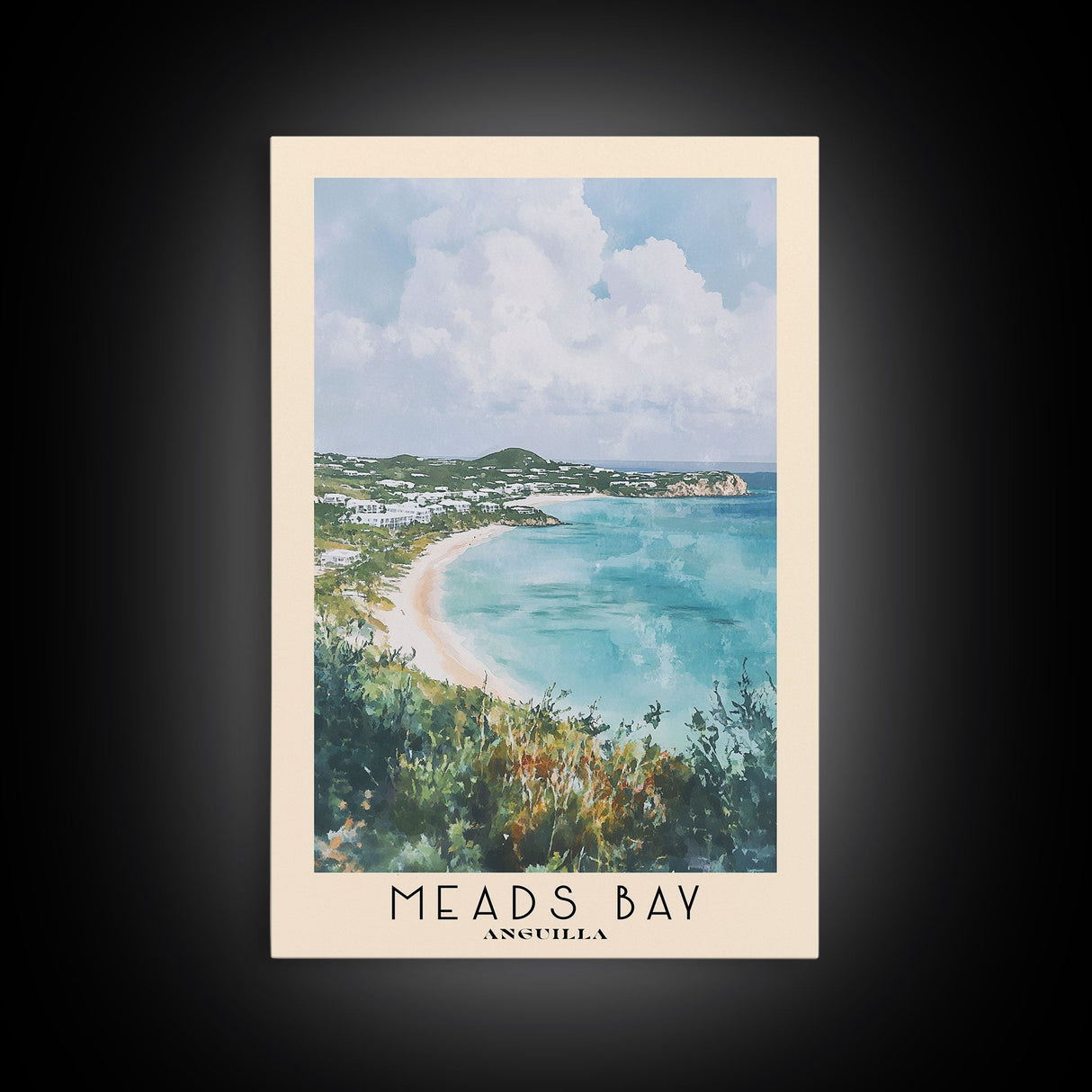 Meads Bay, Anguilla Watercolor Print, Vacation Gift, Anguilla Wall Art, Beach Painting, Beach Decor, Large Wall Art, Wood Frame Art