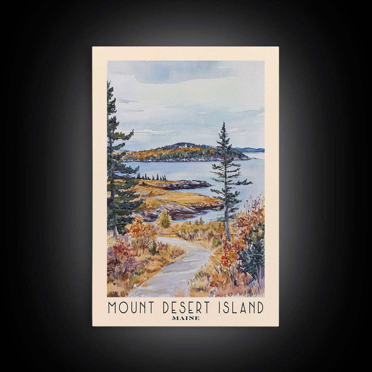 Mount Desert Island, Maine Watercolor Beach Print, Vacation Gift, Maine Wall Art, Framed Canvas Print, Framed Beach Painting