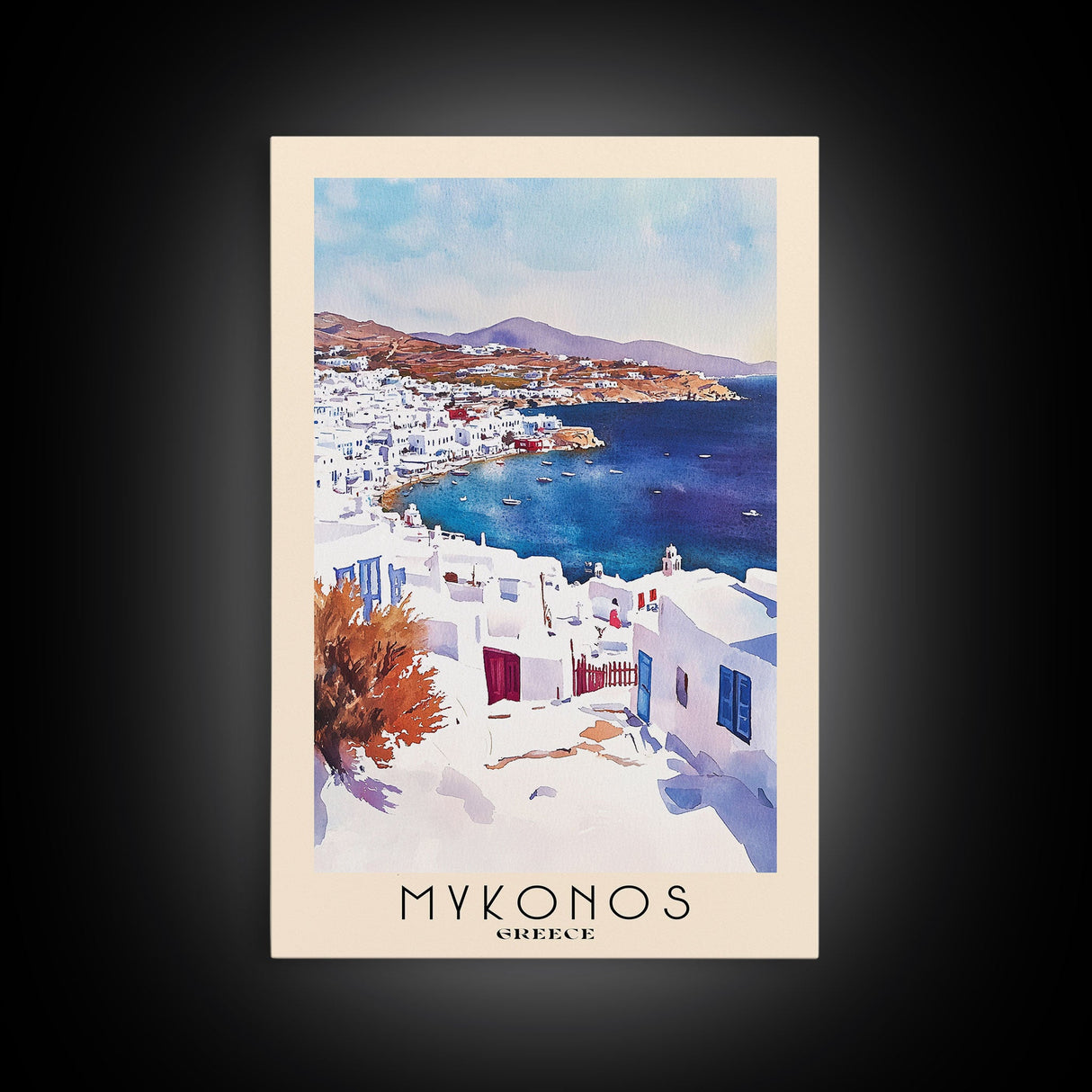 Mykonos, Greece Watercolor Beach Print, Vacation Gift, Greece Wall Art, Beach Painting, Beach Decor, Beach Painting