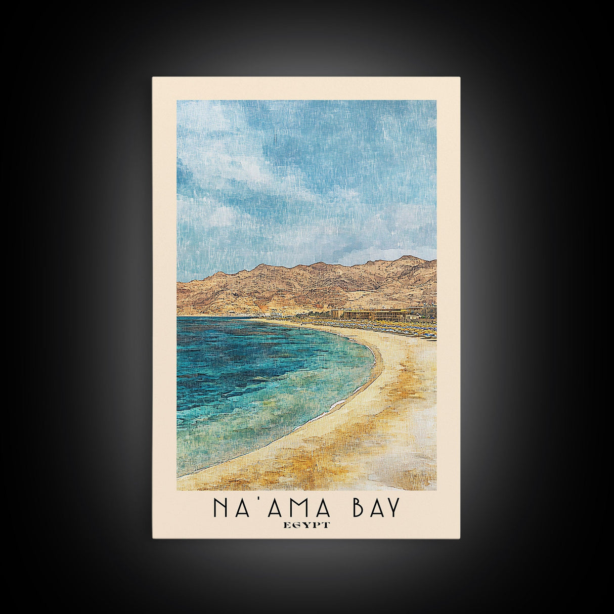 Na’ama Bay, Egypt Watercolor Beach Print, Vacation Gift, Egypt Wall Art, Framed Canvas Print, Framed Beach Painting