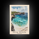 Nusa Penida, Indonesia Watercolor Beach Print, Vacation Gift, Indonesia Wall Art, Framed Canvas Print, Framed Beach Painting