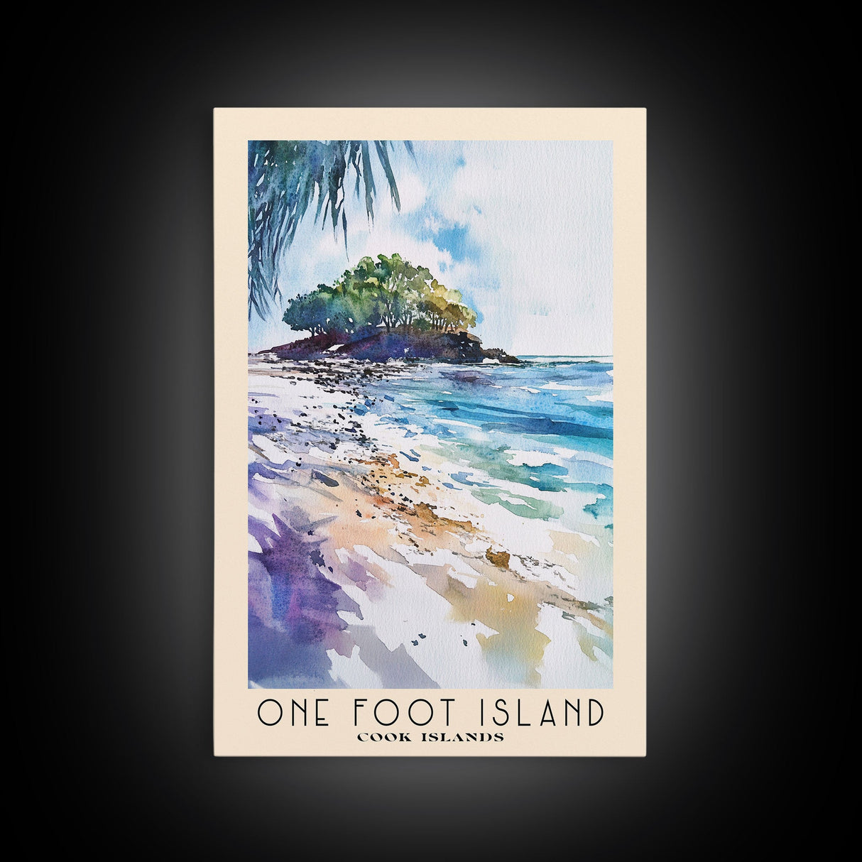 One Foot Island, Cook Islands Watercolor Beach Print, Vacation Gift, Cook Islands Wall Art, Framed Canvas Print, Framed Beach Painting