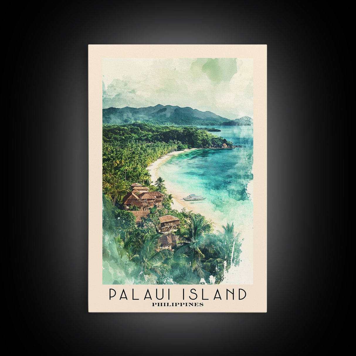 Palaui Island, Philippines Watercolor Print, Vacation Gift, Philippines Wall Art, Beach Painting, Beach Decor, Large Wall Art, Wood Frame Art