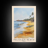 Palolem Beach, India Watercolor Beach Print, Vacation Gift, India Wall Art, Framed Canvas Print, Framed Beach Painting