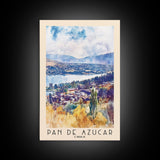 Pan de Azucar, Chile Watercolor Beach Print, Vacation Gift, Chile Wall Art, Framed Canvas Print, Framed Beach Painting