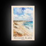 Pechón Playa, Spain Watercolor Print, Vacation Gift, Spain Wall Art, Beach Painting, Beach Decor, Large Wall Art, Wood Frame Art