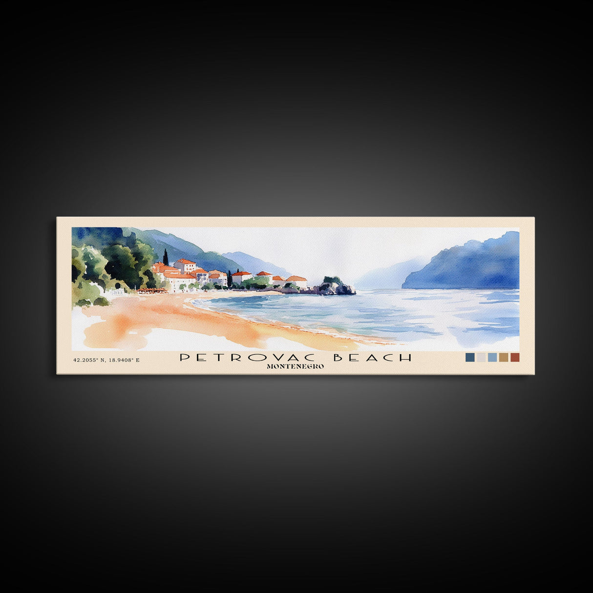 Petrovac Beach, Montenegro Watercolor Beach Print, Vacation Gift, Montenegro Wall Art, Beach Painting, Beach Decor, Beach Painting