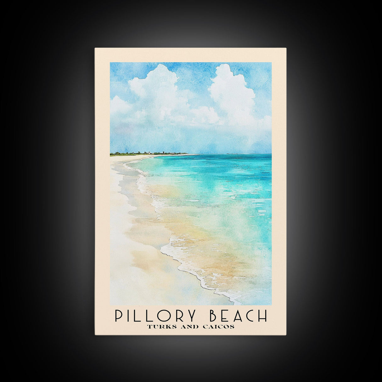 Pillory Beach, Turks and Caicos Watercolor Beach Print, Vacation Gift, Turks and Caicos Wall Art, Framed Canvas Print, Framed Beach Painting