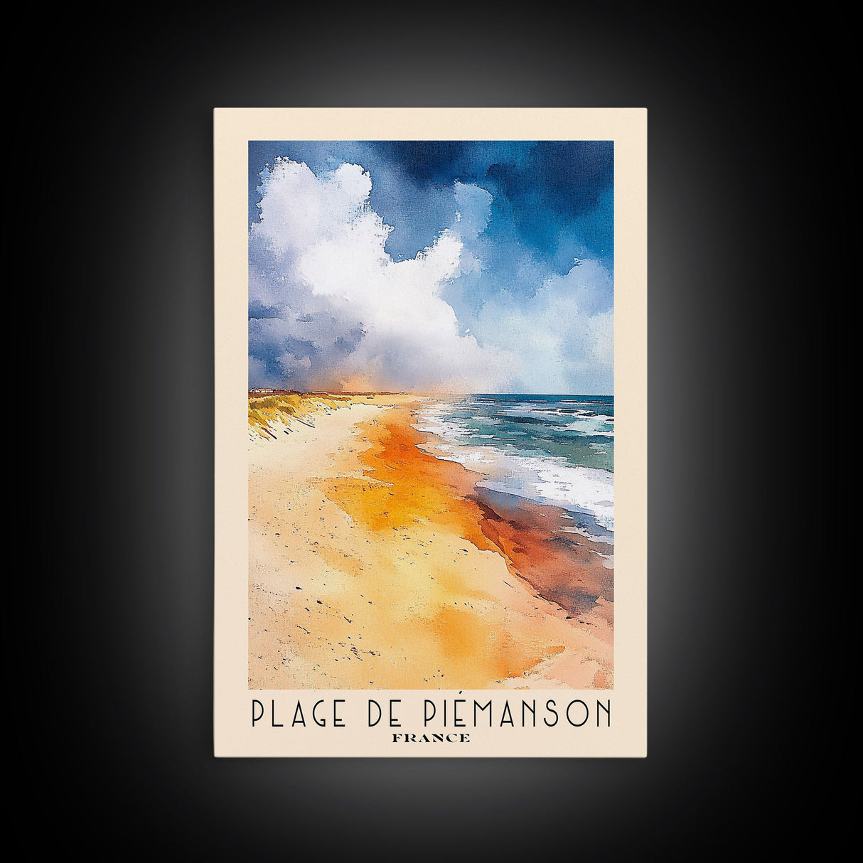 Plage de Piémanson, France Watercolor Print, Vacation Gift, France Wall Art, Beach Painting, Beach Decor, Large Wall Art, Wood Frame Art