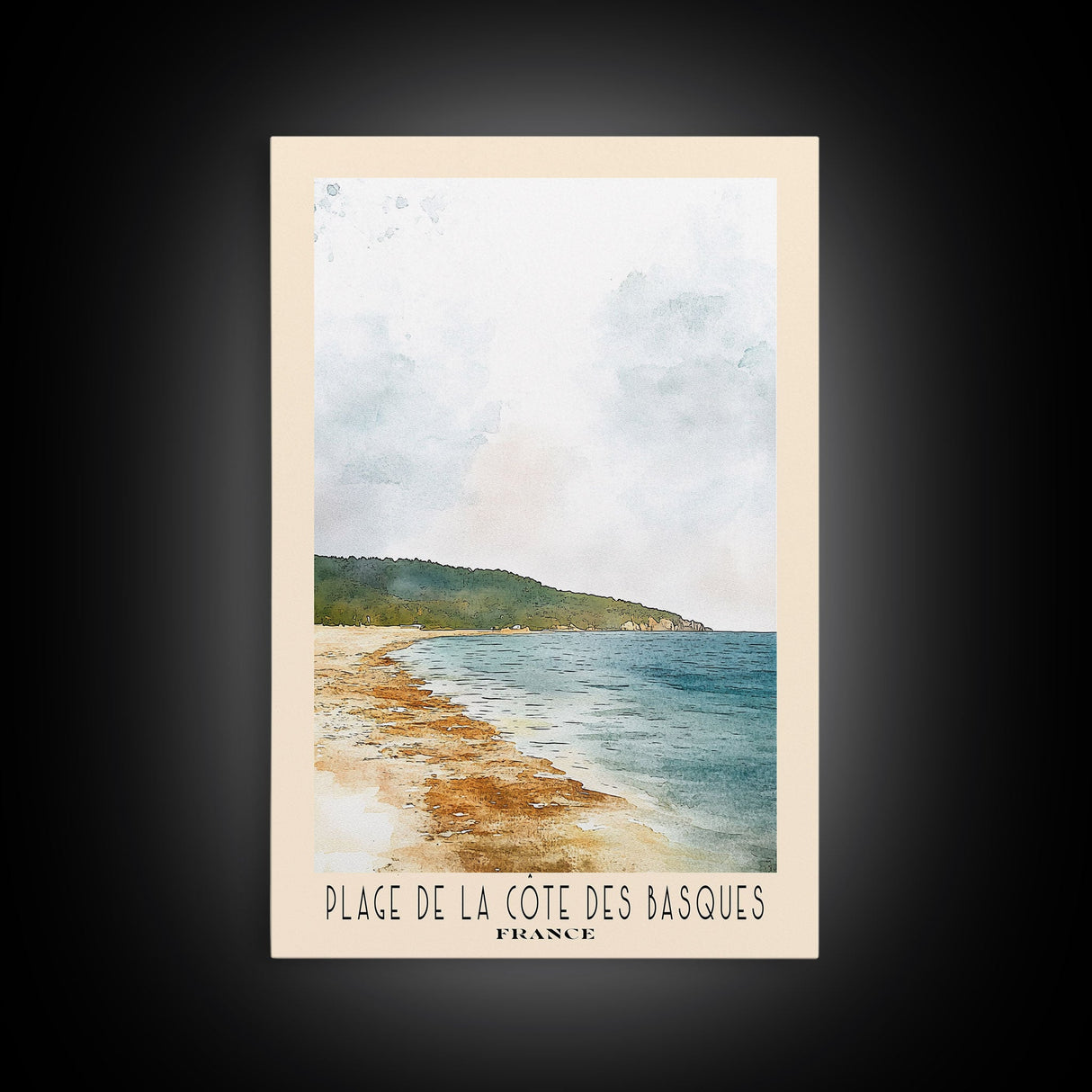 Plage de la Côte des Basques, France Watercolor Beach Print, Vacation Gift, France Wall Art, Beach Painting, Beach Decor, Beach Painting