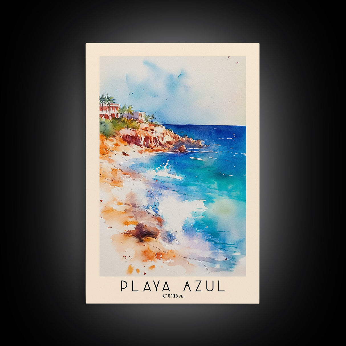 Playa Azul, Cuba Watercolor Beach Print, Vacation Gift, Cuba Wall Art, Beach Painting, Beach Decor, Beach Painting