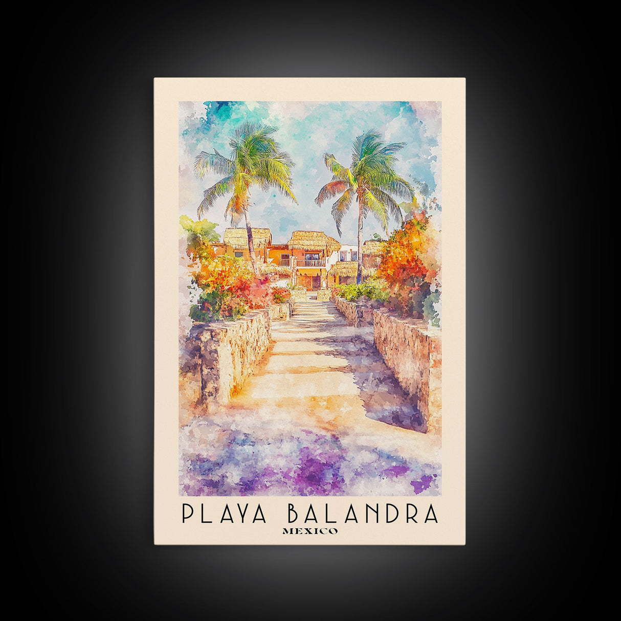 Playa Balandra, Mexico Watercolor Print, Vacation Gift, Mexico Wall Art, Beach Painting, Beach Decor, Large Wall Art, Wood Frame Art