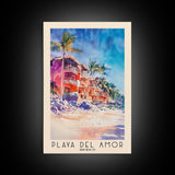 Playa del Amor, Mexico Watercolor Beach Print, Vacation Gift, Mexico Wall Art, Framed Canvas Print, Framed Beach Painting