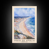 Praia da Amália, Portugal Watercolor Beach Print, Vacation Gift, Portugal Wall Art, Framed Canvas Print, Framed Beach Painting