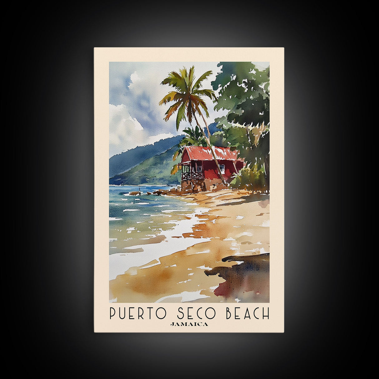 Puerto Seco Beach, Jamaica Watercolor Beach Print, Vacation Gift, Jamaica Wall Art, Framed Canvas Print, Framed Beach Painting