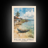 Pulau Palambak, Indonesia Watercolor Print, Vacation Gift, Indonesia Wall Art, Beach Painting, Beach Decor, Large Wall Art, Wood Frame Art