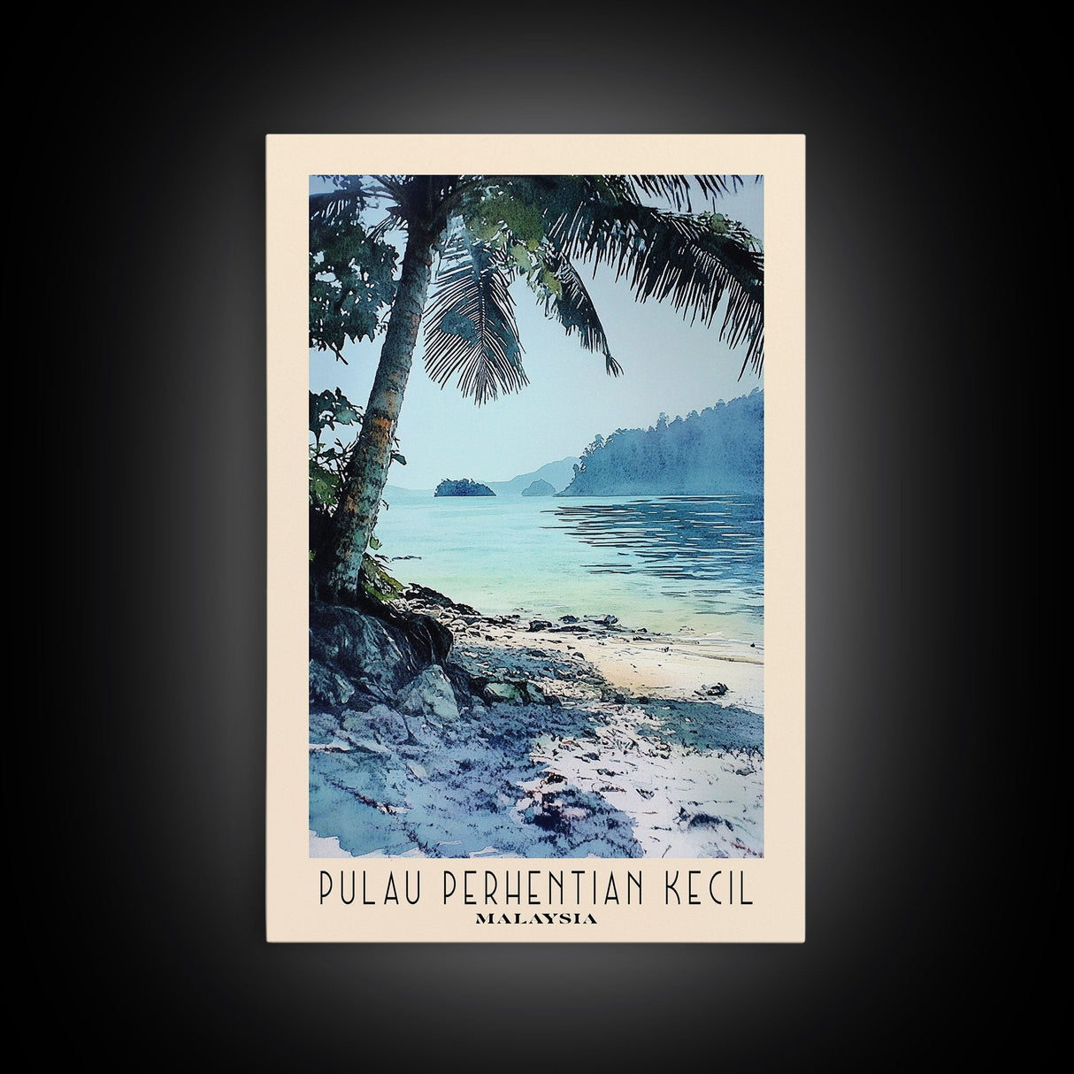 Pulau Perhentian Kecil, Malaysia Watercolor Beach Print, Vacation Gift, Malaysia Wall Art, Framed Canvas Print, Framed Beach Painting