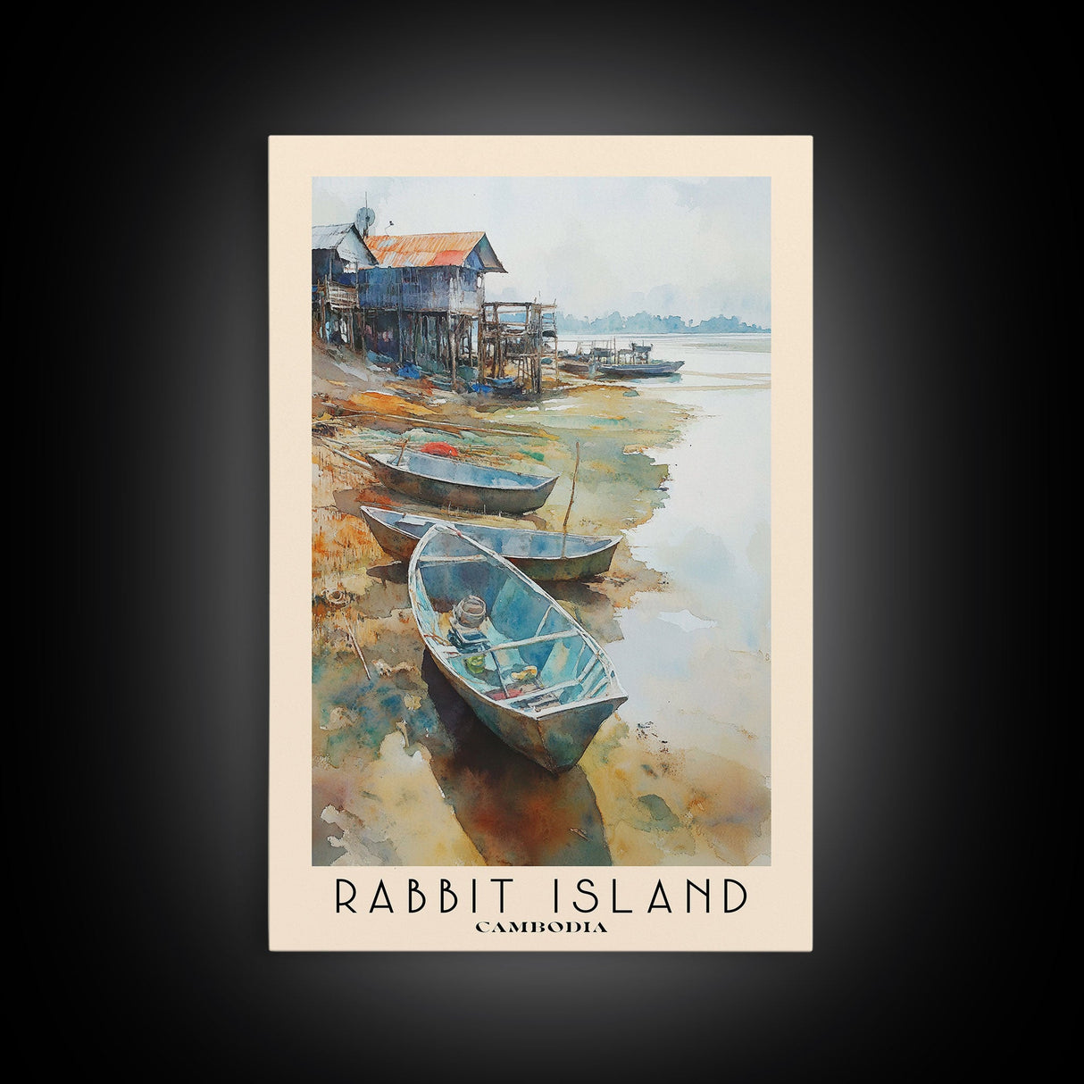 Rabbit Island, Cambodia Watercolor Beach Print, Vacation Gift, Cambodia Wall Art, Framed Canvas Print, Framed Beach Painting