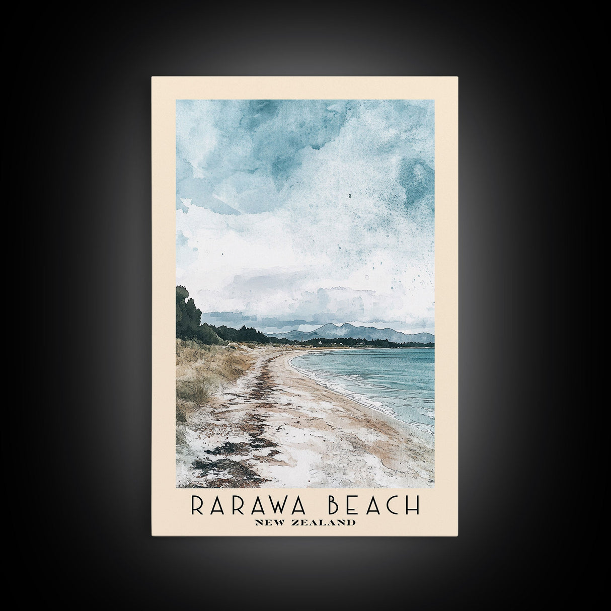 Rarawa Beach, New Zealand Watercolor Print, Vacation Gift, New Zealand Wall Art, Beach Painting, Beach Decor, Large Wall Art, Wood Frame Art