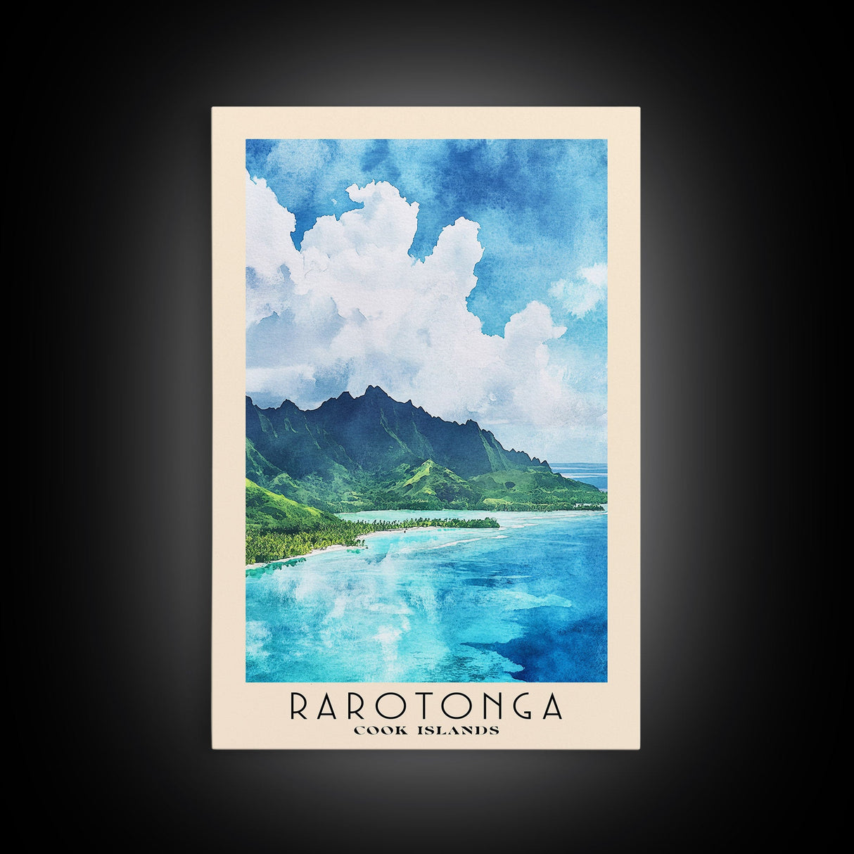 Rarotonga, Cook Islands Watercolor Beach Print, Vacation Gift, Cook Islands Wall Art, Framed Canvas Print, Framed Beach Painting