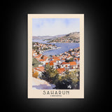 Saharun, Croatia Watercolor Print, Vacation Gift, Croatia Wall Art, Beach Painting, Beach Decor, Large Wall Art, Wood Frame Art