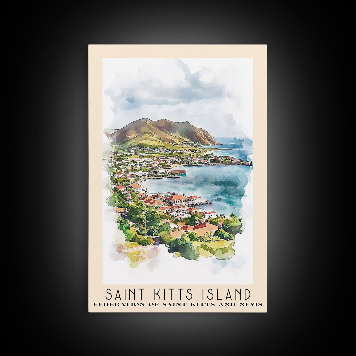 Saint Kitts Island, Federation of Saint Kitts and Nevis Watercolor Beach Print, Vacation Gift, Federation of Saint Kitts and Nevis Wall Art, Beach Painting, Beach Decor, Beach Painting