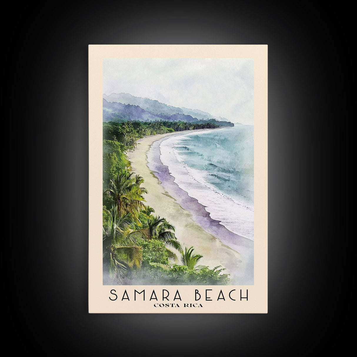 Samara Beach, Costa Rica Watercolor Print, Vacation Gift, Costa Rica Wall Art, Beach Painting, Beach Decor, Large Wall Art, Wood Frame Art