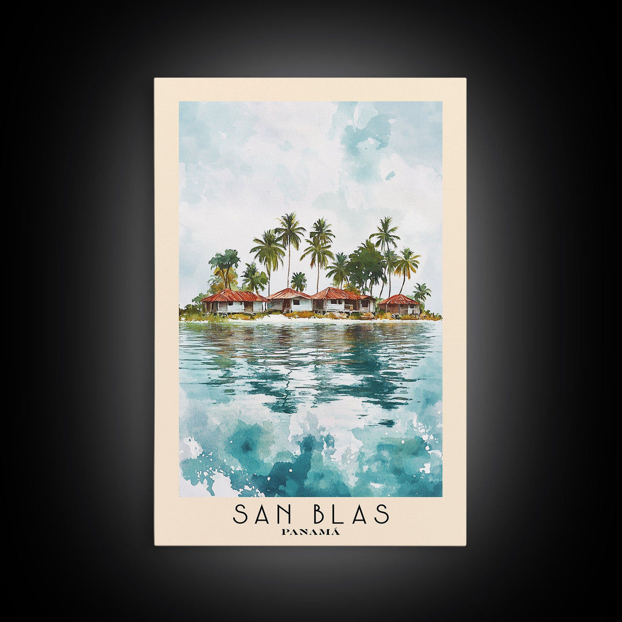 San Blas, Panamá Watercolor Beach Print, Vacation Gift, Panamá Wall Art, Framed Canvas Print, Framed Beach Painting