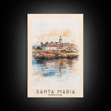 Santa Maria, Portugal Watercolor Beach Print, Vacation Gift, Portugal Wall Art, Framed Canvas Print, Framed Beach Painting