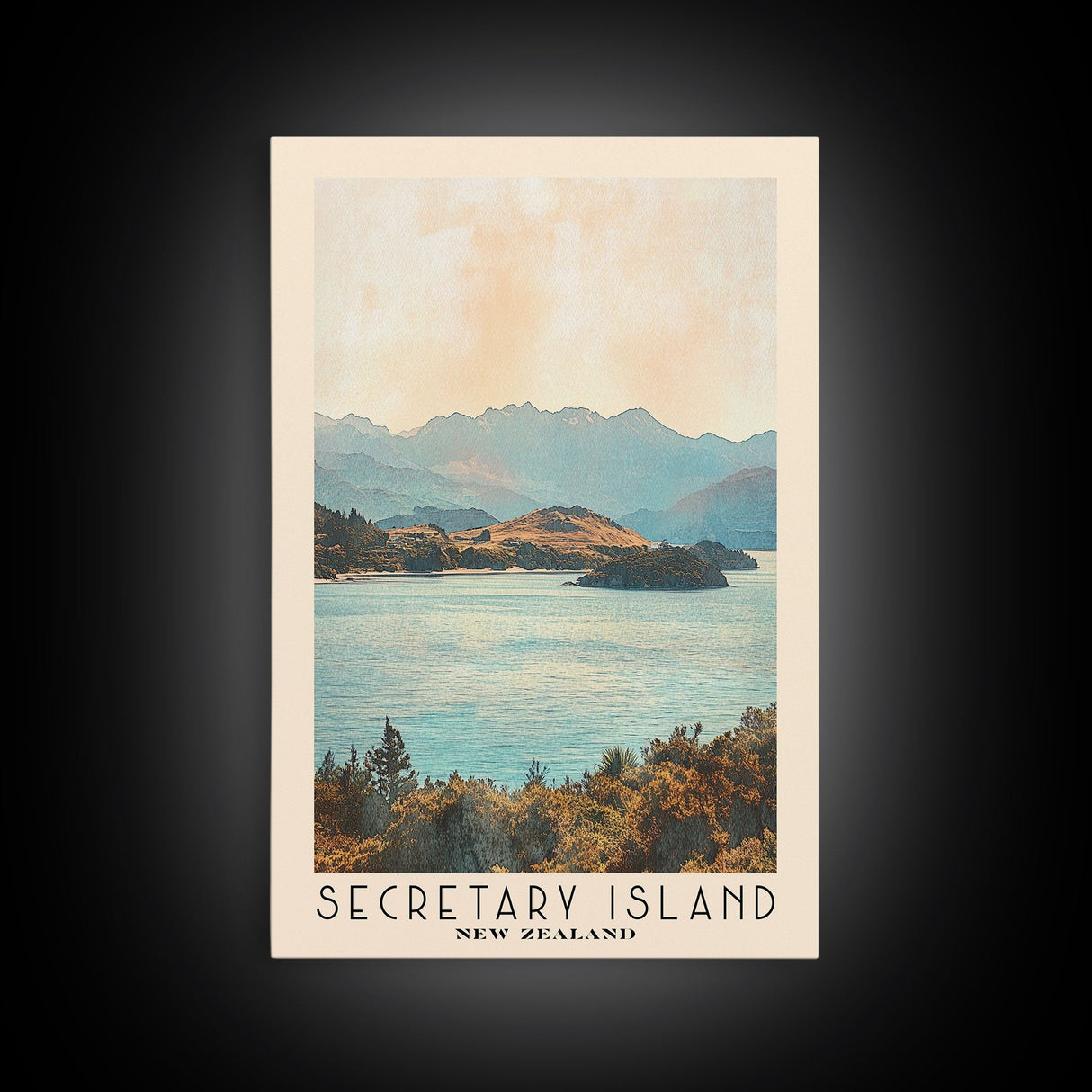 Secretary Island, New Zealand Watercolor Beach Print, Vacation Gift, New Zealand Wall Art, Framed Canvas Print, Framed Beach Painting