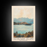 Secretary Island, New Zealand Watercolor Beach Print, Vacation Gift, New Zealand Wall Art, Framed Canvas Print, Framed Beach Painting