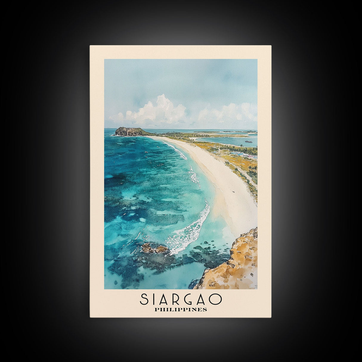 Siargao, Philippines Watercolor Print, Vacation Gift, Philippines Wall Art, Beach Painting, Beach Decor, Large Wall Art, Wood Frame Art