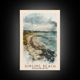 Singing Beach, Massachusetts Watercolor Beach Print, Vacation Gift, Massachusetts Wall Art, Framed Canvas Print, Framed Beach Painting