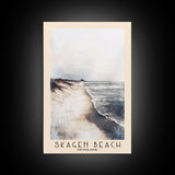 Skagen Beach, Denmark Watercolor Beach Print, Vacation Gift, Denmark Wall Art, Framed Canvas Print, Framed Beach Painting