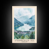 Starnberger See, Germany Watercolor Print, Vacation Gift, Germany Wall Art, Beach Painting, Beach Decor, Large Wall Art, Wood Frame Art