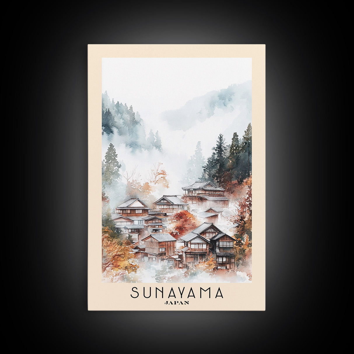 Sunayama, Japan Watercolor Beach Print, Vacation Gift, Japan Wall Art, Framed Canvas Print, Framed Beach Painting