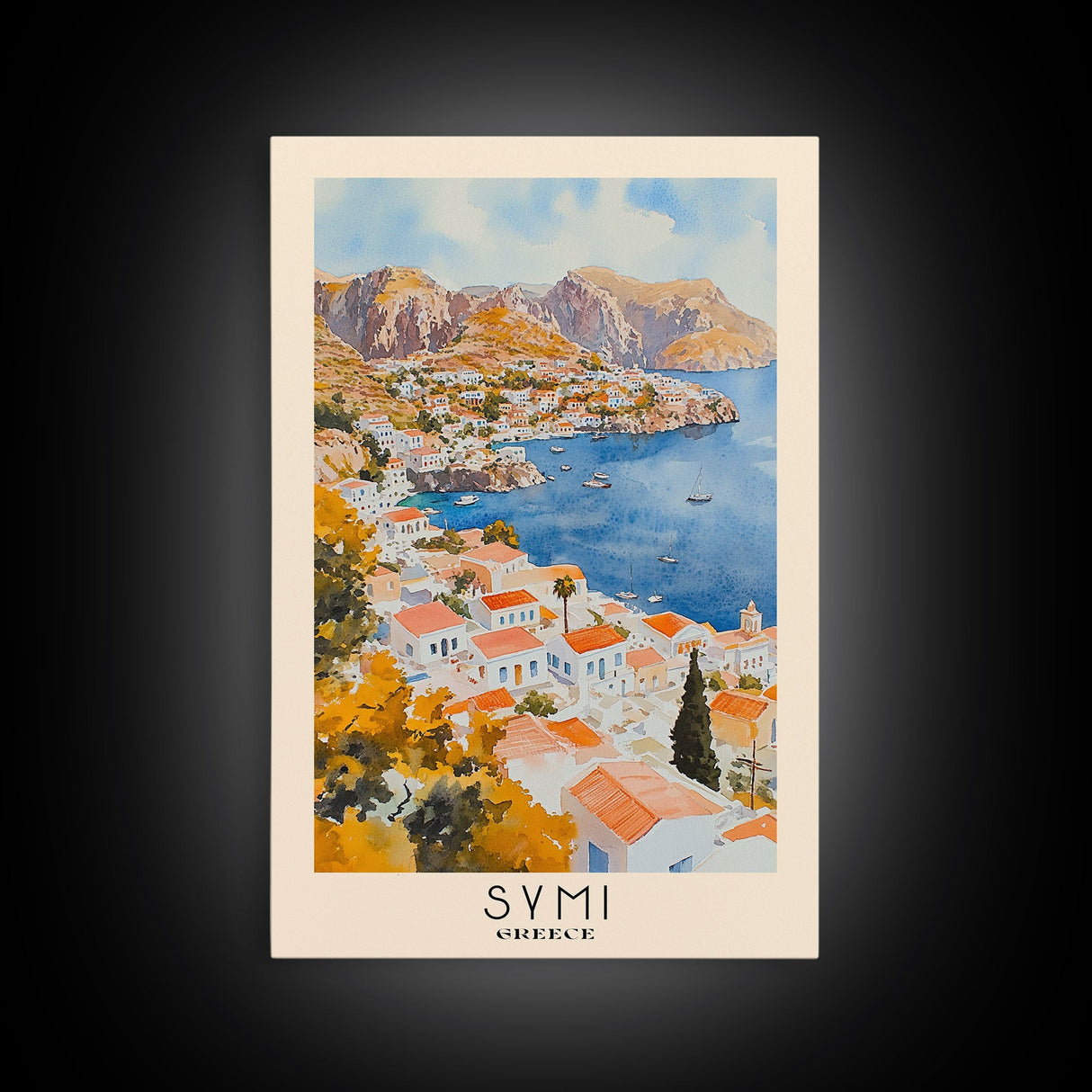 Symi, Greece Watercolor Beach Print, Vacation Gift, Greece Wall Art, Beach Painting, Beach Decor, Beach Painting