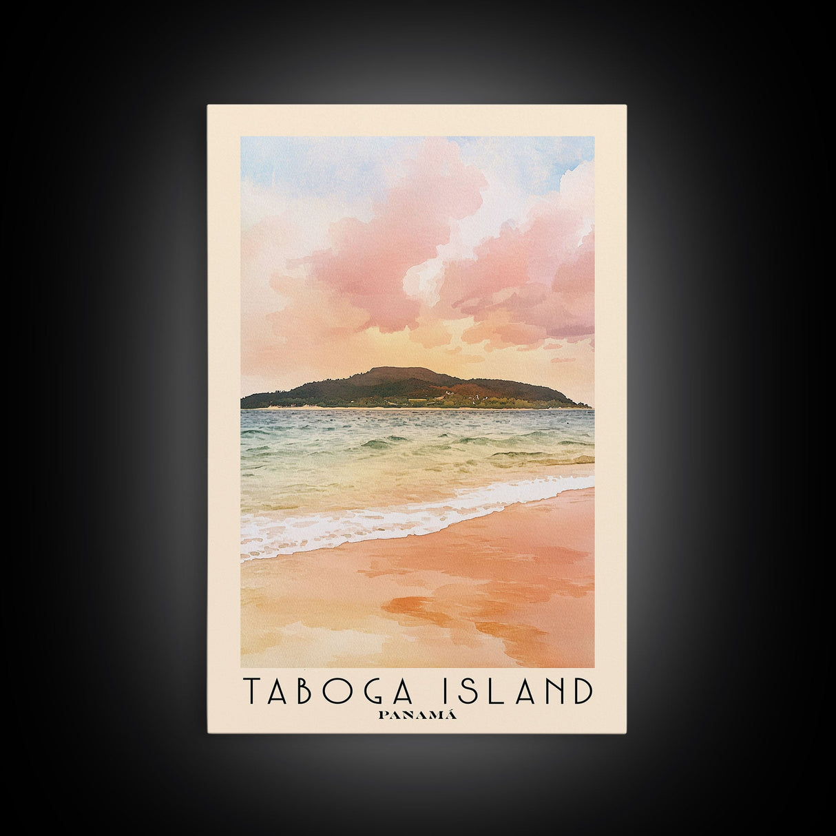 Taboga Island, Panamá Watercolor Beach Print, Vacation Gift, Panamá Wall Art, Framed Canvas Print, Framed Beach Painting