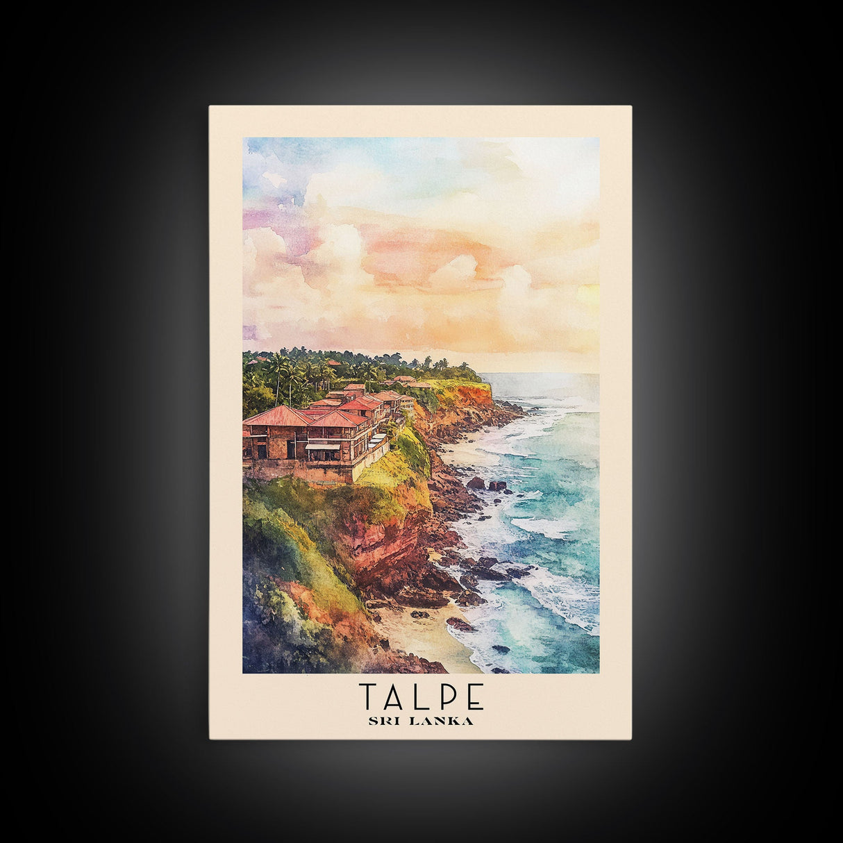 Talpe, Sri Lanka Watercolor Print, Vacation Gift, Sri Lanka Wall Art, Beach Painting, Beach Decor, Large Wall Art, Wood Frame Art